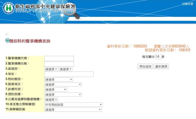 健保特約醫事機構查詢