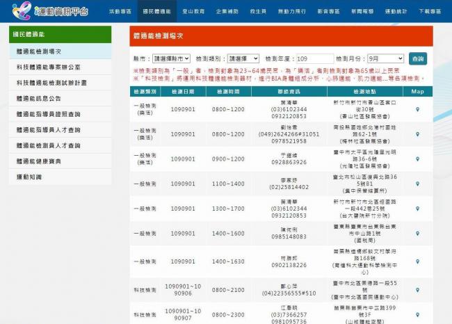免費體適能檢測查詢