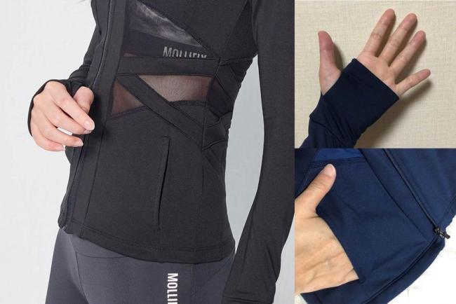 MOLLIFIX 水陸兩用速乾防曬防磨外套腰部摟空網紗、袖口拇指孔，以及兩側斜口袋